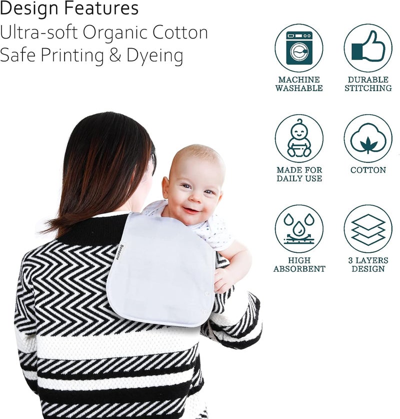 Benoxine Baby Burp Cloths & Baby Bibs 2-in-1 Design Large Size 3 Layers Thicken Cotton Super Absorbent and Soft Baby Spit Up Burping Rags Baby Burp Cloth Set for Boys and Girls Solid 12 Pack - Image 2